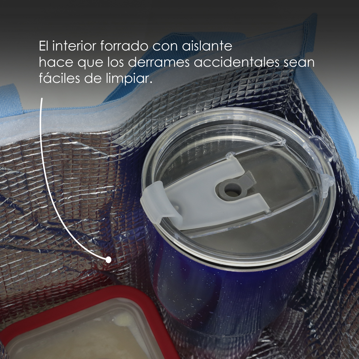 Bolsa Térmica Lonchera De Almuerzo, Lunch Bag Multiusos (Azul con fresas)
