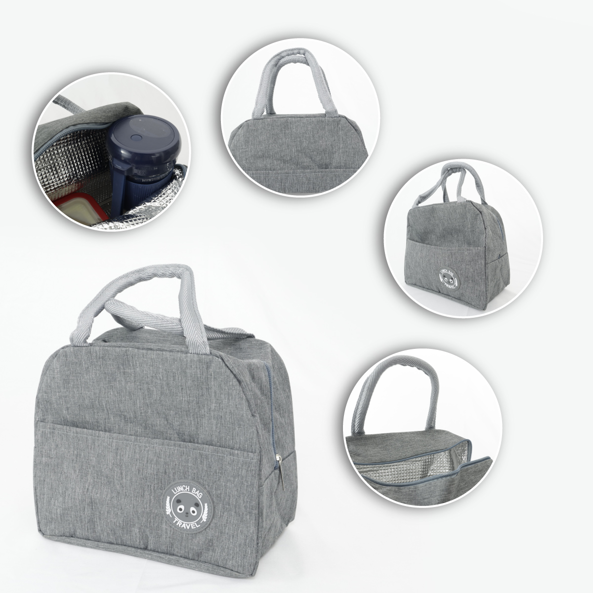 Bolsa Térmica, Lonchera De Almuerzo Portátil, Bolsa Frontal (Gris)