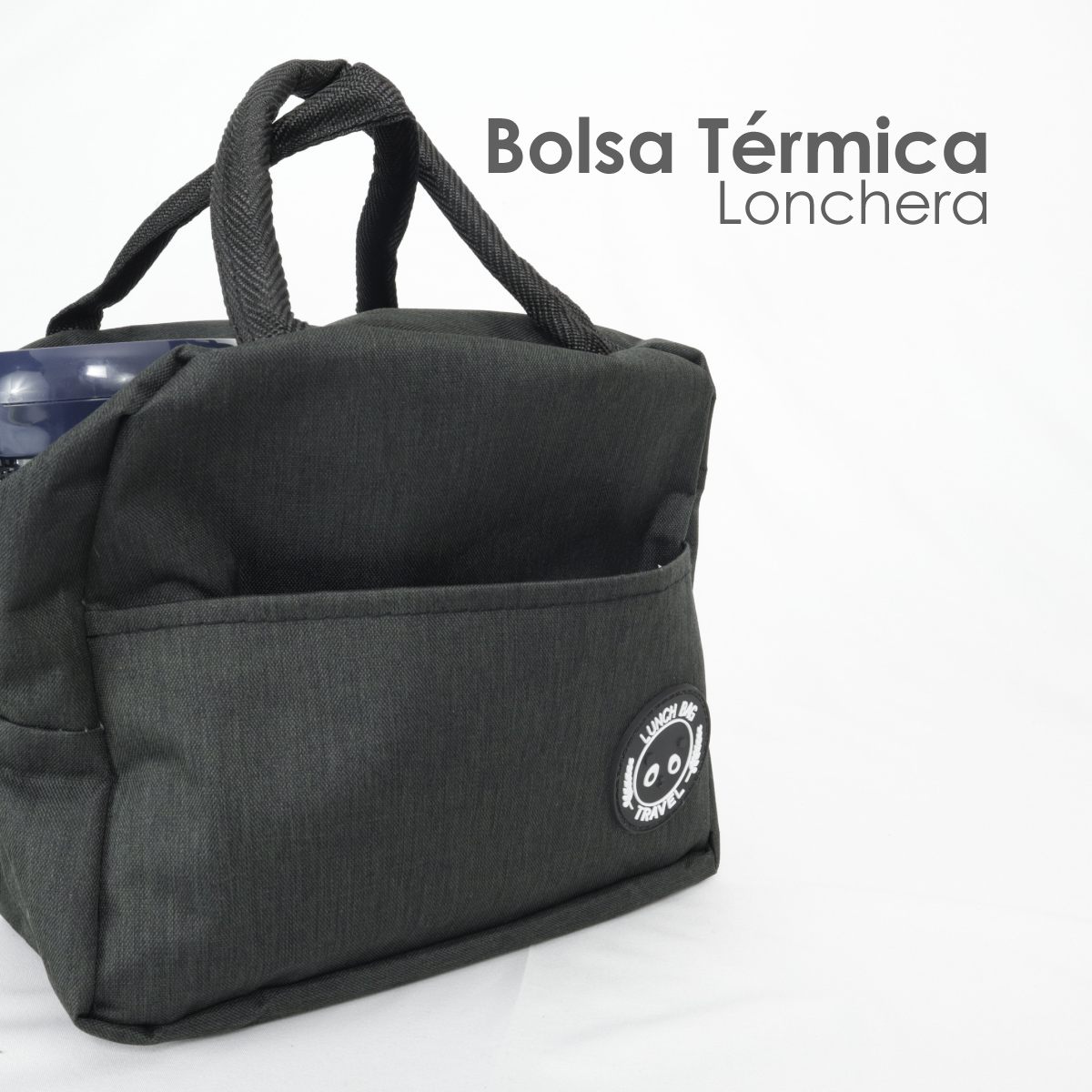 Bolsa Térmica, Lonchera De Almuerzo Portátil, Bolsa Frontal (Negro)