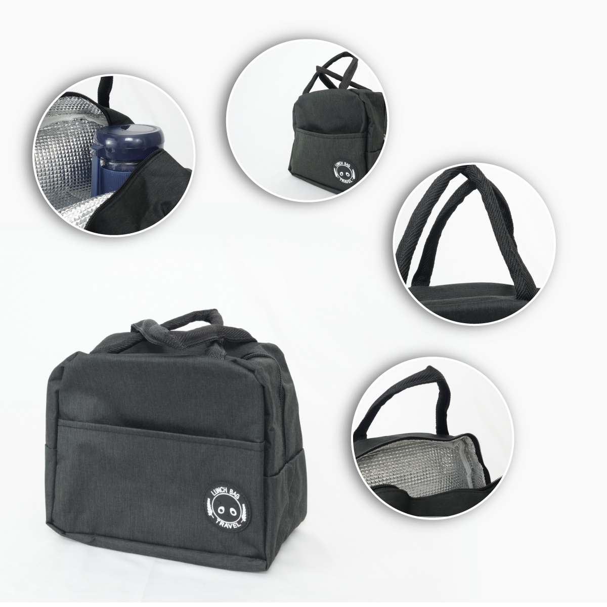 Bolsa Térmica, Lonchera De Almuerzo Portátil, Bolsa Frontal (Negro)