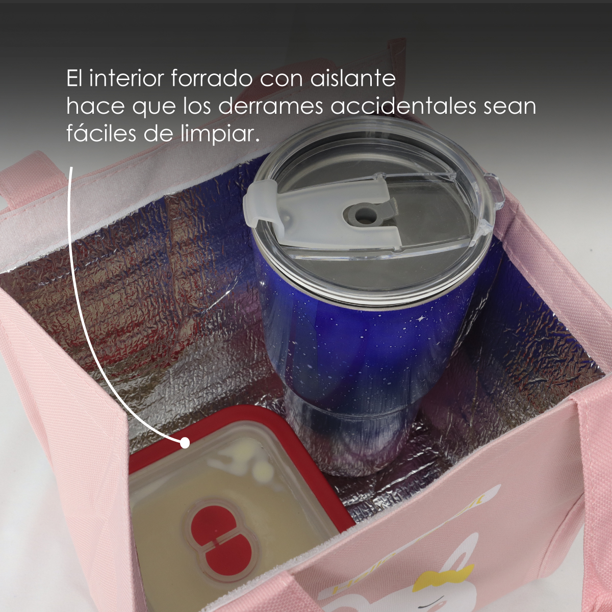 Bolsa De Almuerzo, Lonchera Térmica De Tela Oxford Portátil (Rosa conejo)