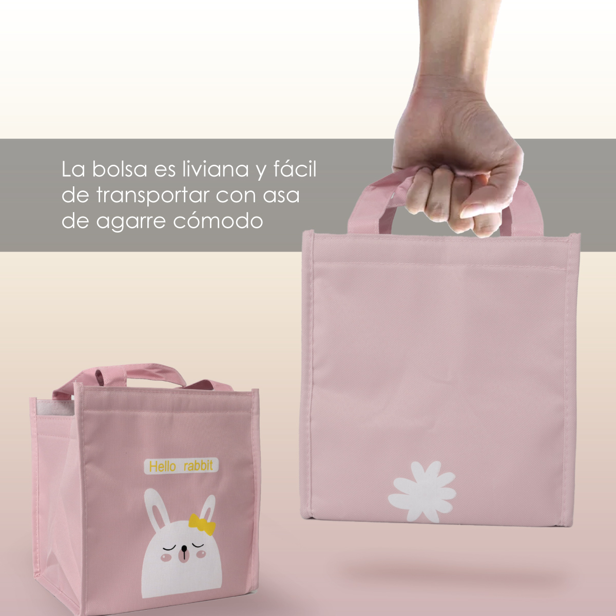 Bolsa De Almuerzo, Lonchera Térmica De Tela Oxford Portátil (Rosa conejo)