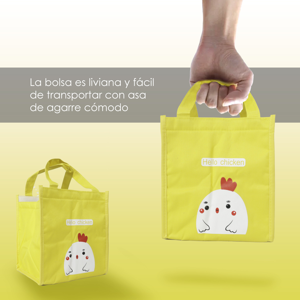 Bolsa De Almuerzo, Lonchera Térmica De Tela Oxford Portátil (Amarillo pollito)