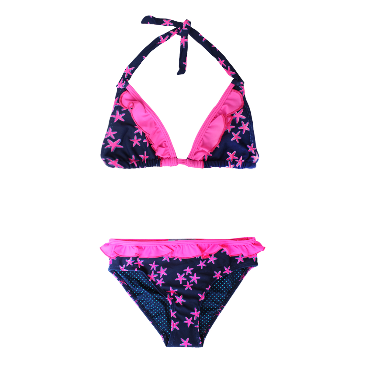 Bikini Premium para Niña Negro Estrellas de Mar Rosa