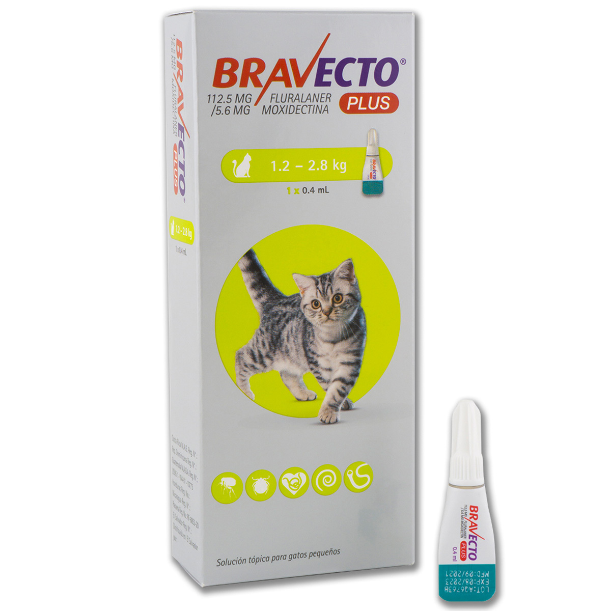 Bravecto Spot On Plus Pipeta Desparasitante Externa para Gato, 1.2-2.8 kg