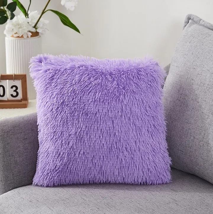 Funda De Cojín Decorativo Peluche Felpa Larga Extra Suave Violeta