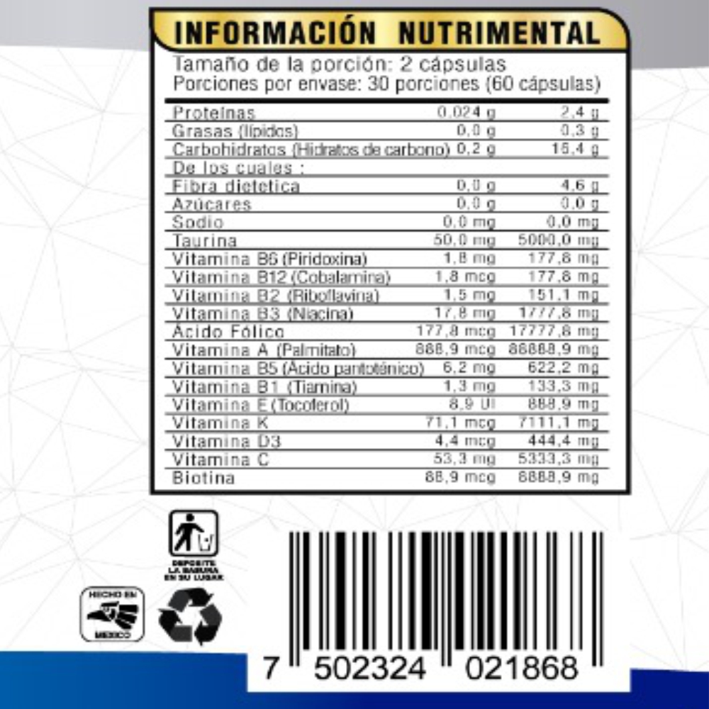  VTMK, Ginkgo biloba, maca, damiana, jengibre, vitamina B1,Multivitaminico para Hombre y mujer Vitaminas 60 caps