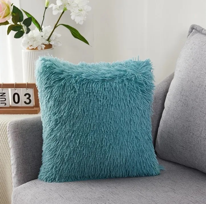 Funda De Cojín Decorativo Peluche Felpa Larga Extra Suave Turquesa