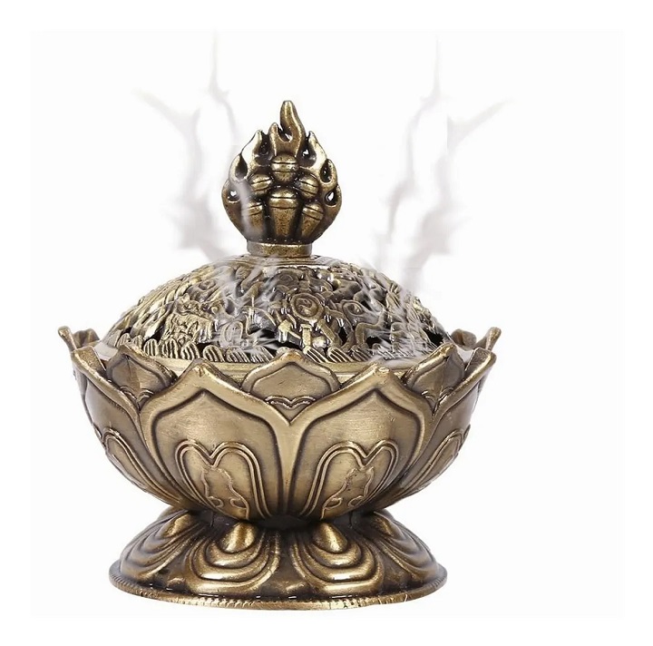 Quemador De Incienso Cono Flor De Loto Color Bronce