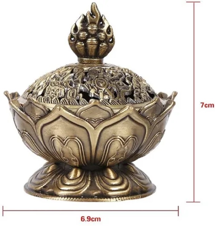 Quemador De Incienso Cono Flor De Loto Color Bronce
