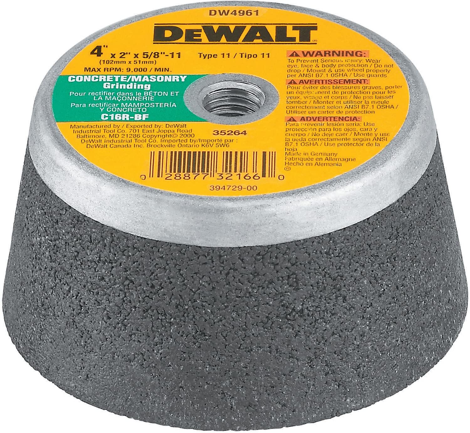 Copa Abrasiva Para Concreto 4 X 2 X 5/8 Dewalt Dw4961