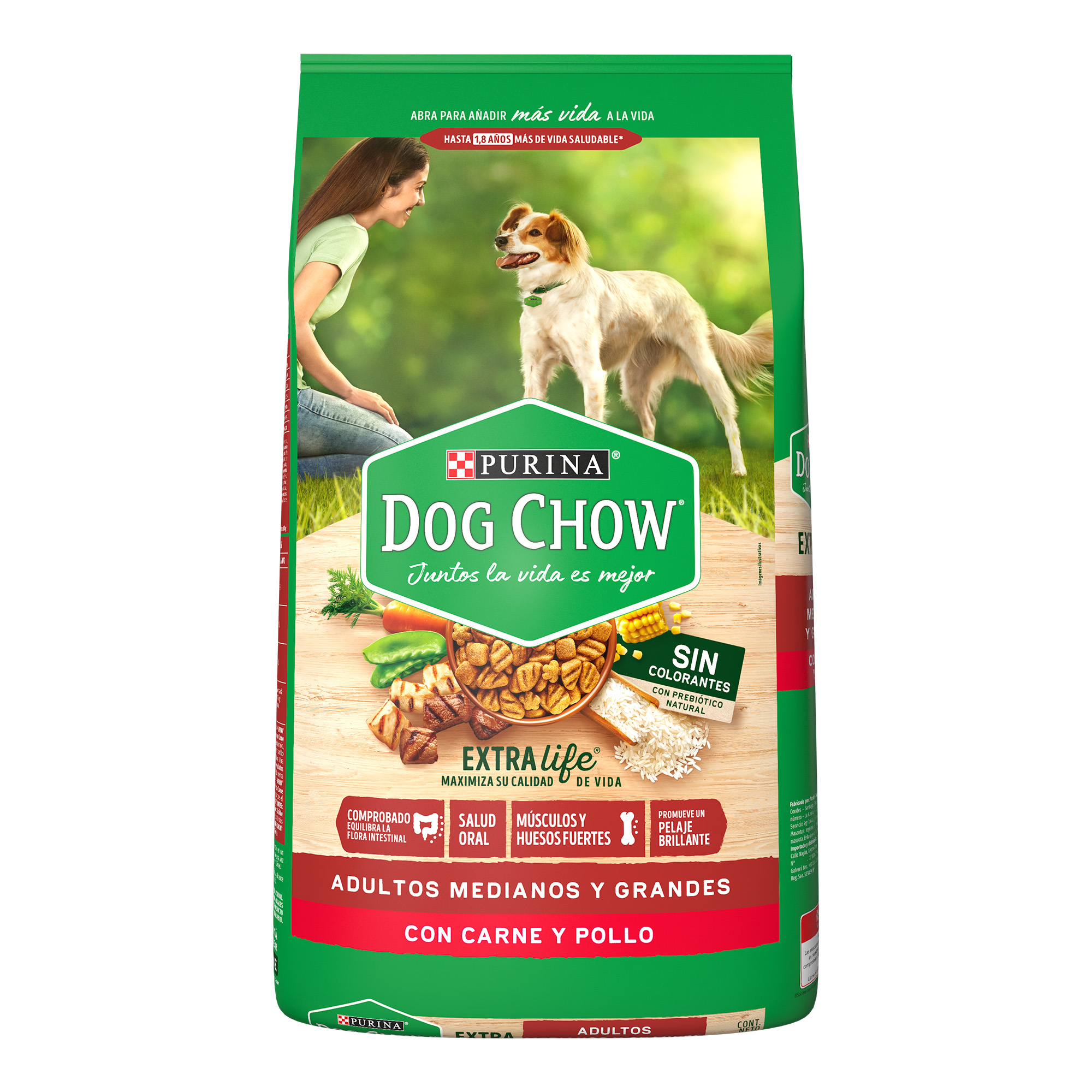 Dog Chow Sin Colorantes Alimento seco perros adultos medianos y grandes, bulto de 20kg