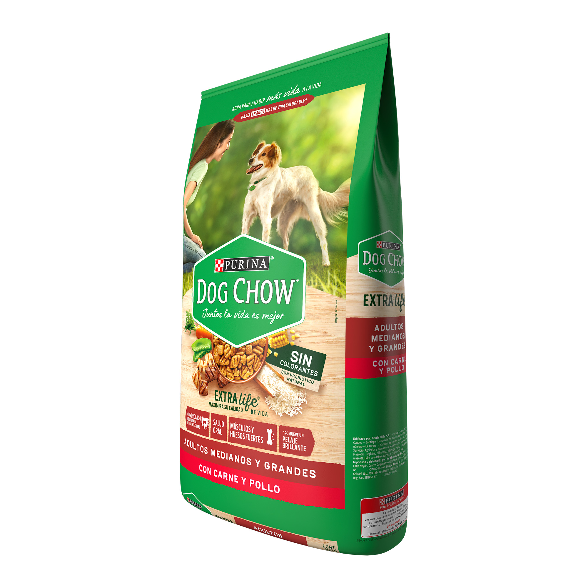 Dog Chow Sin Colorantes Alimento seco perros adultos medianos y grandes, bulto de 20kg