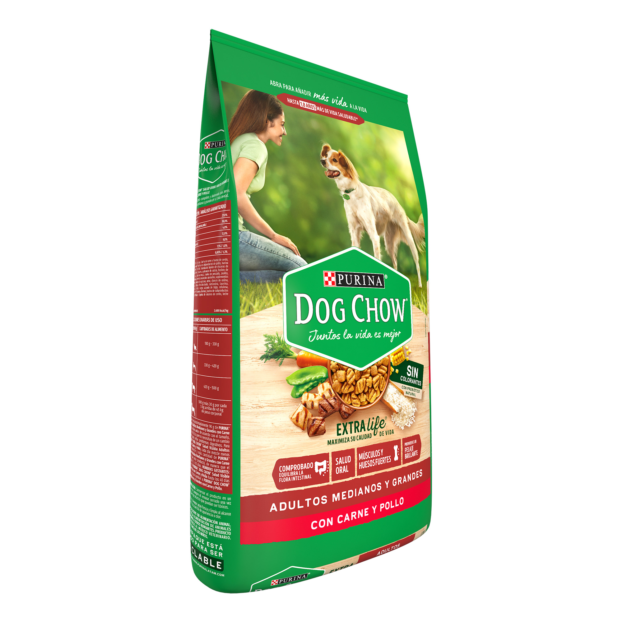 Dog Chow Sin Colorantes Alimento seco perros adultos medianos y grandes, bulto de 20kg