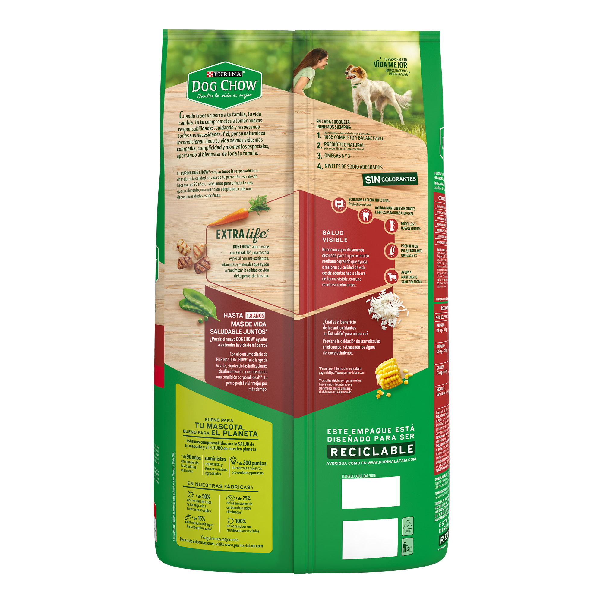 Dog Chow Sin Colorantes Alimento seco perros adultos medianos y grandes, bulto de 20kg