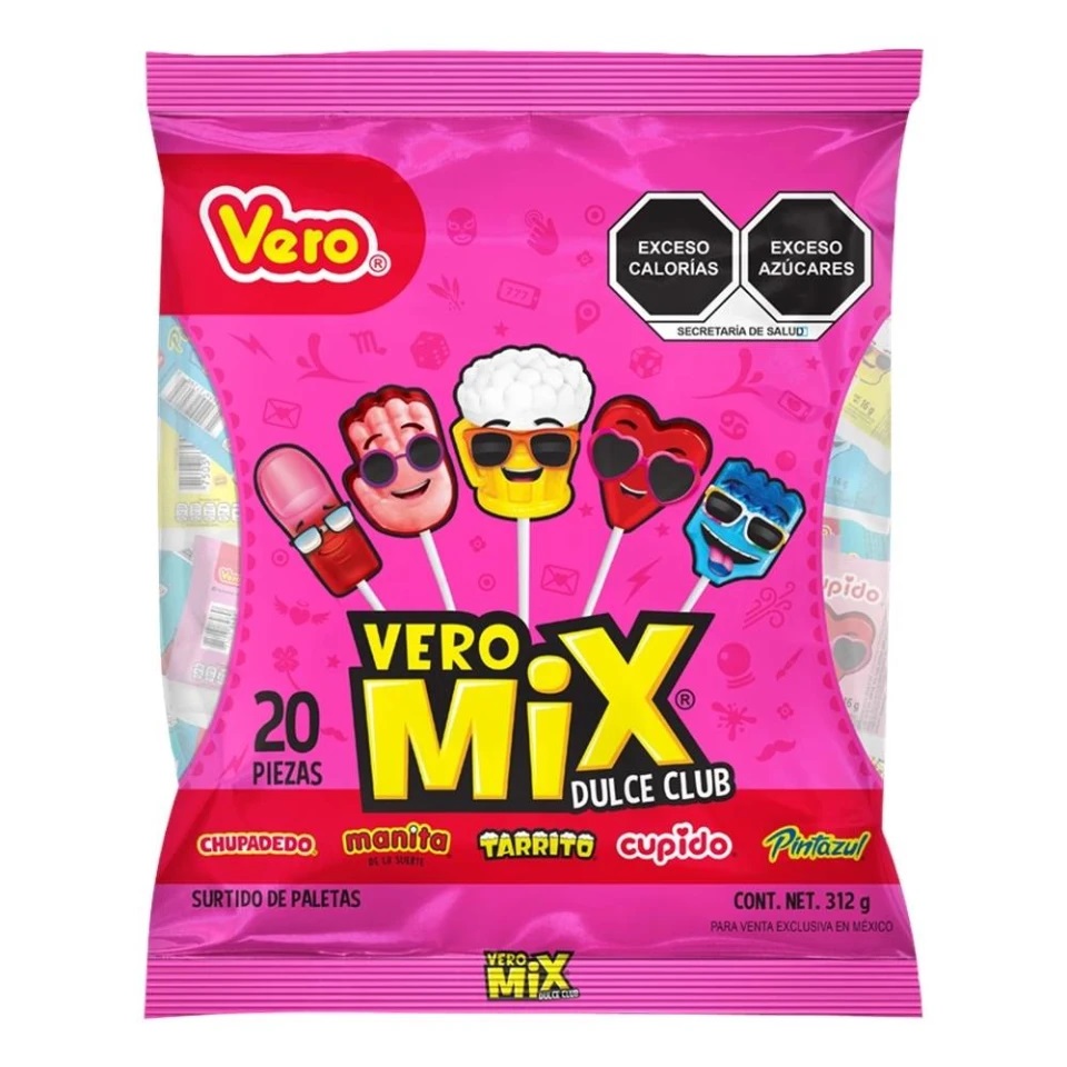 Paleta Vero Mix Dulce Club 20 Piezas Manita Tarrito Cupido