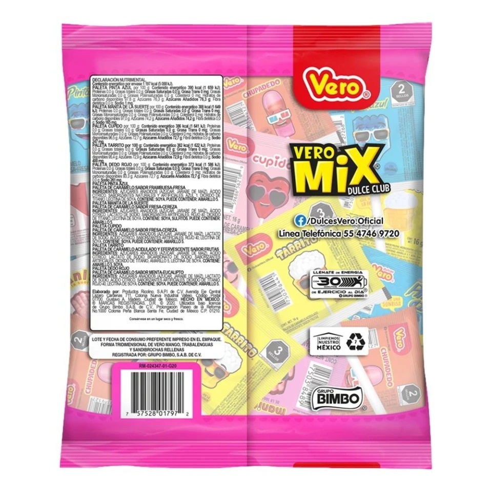 Paleta Vero Mix Dulce Club 20 Piezas Manita Tarrito Cupido
