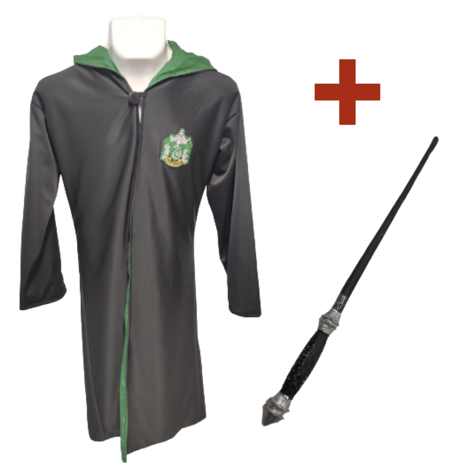 Cosplay Harry Potter Disfraz Combo Slytherin Adultos Capa Bata Abrigo Gabardina Unitalla y Varita Resina Narcissa Narcisa Malfoy