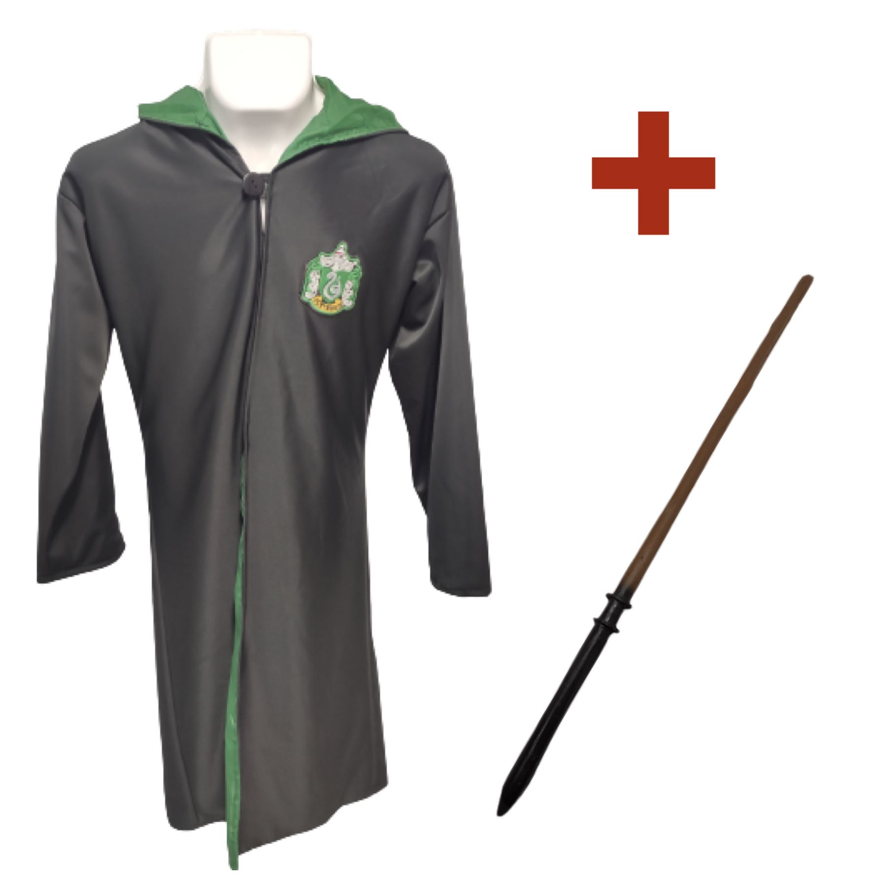 Cosplay Harry Potter Disfraz Combo Slytherin Adultos Capa Bata Abrigo Gabardina Unitalla y Varita Resina Draco Malfoy