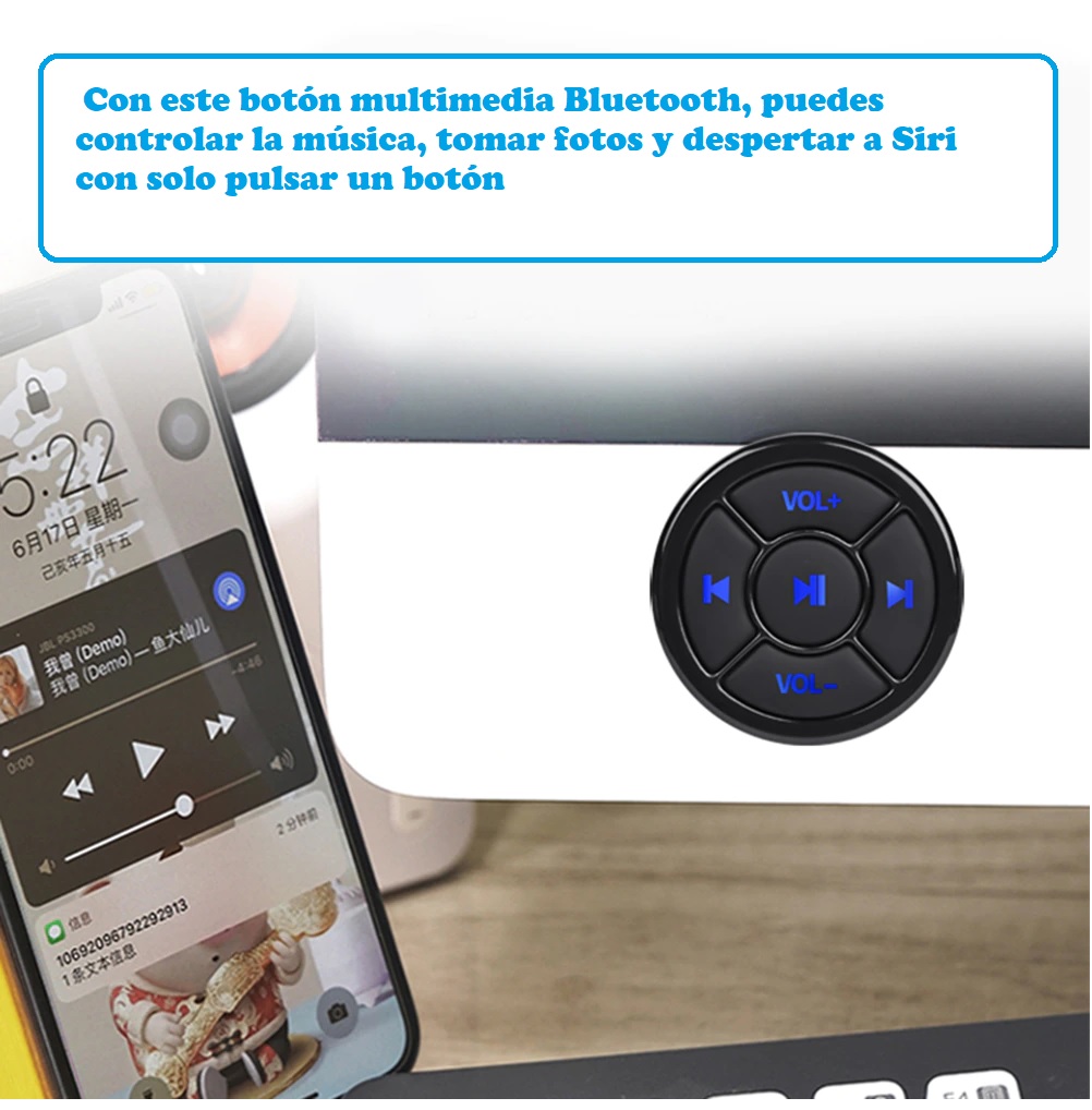 Mando control distancia inalámbrico Bluetooth teléfono inteligente coche luz led música Android IOS