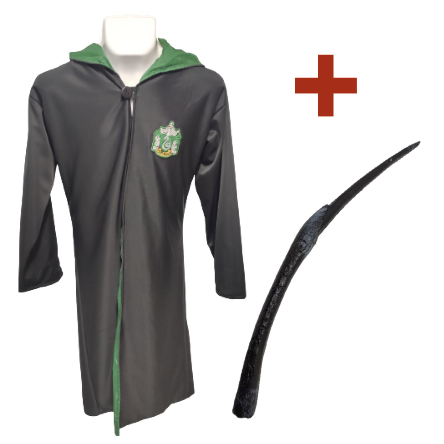 Cosplay Harry Potter Disfraz Combo Slytherin Adultos Capa Bata Abrigo Gabardina Unitalla y Varita Resina Bellatrix Lestrange