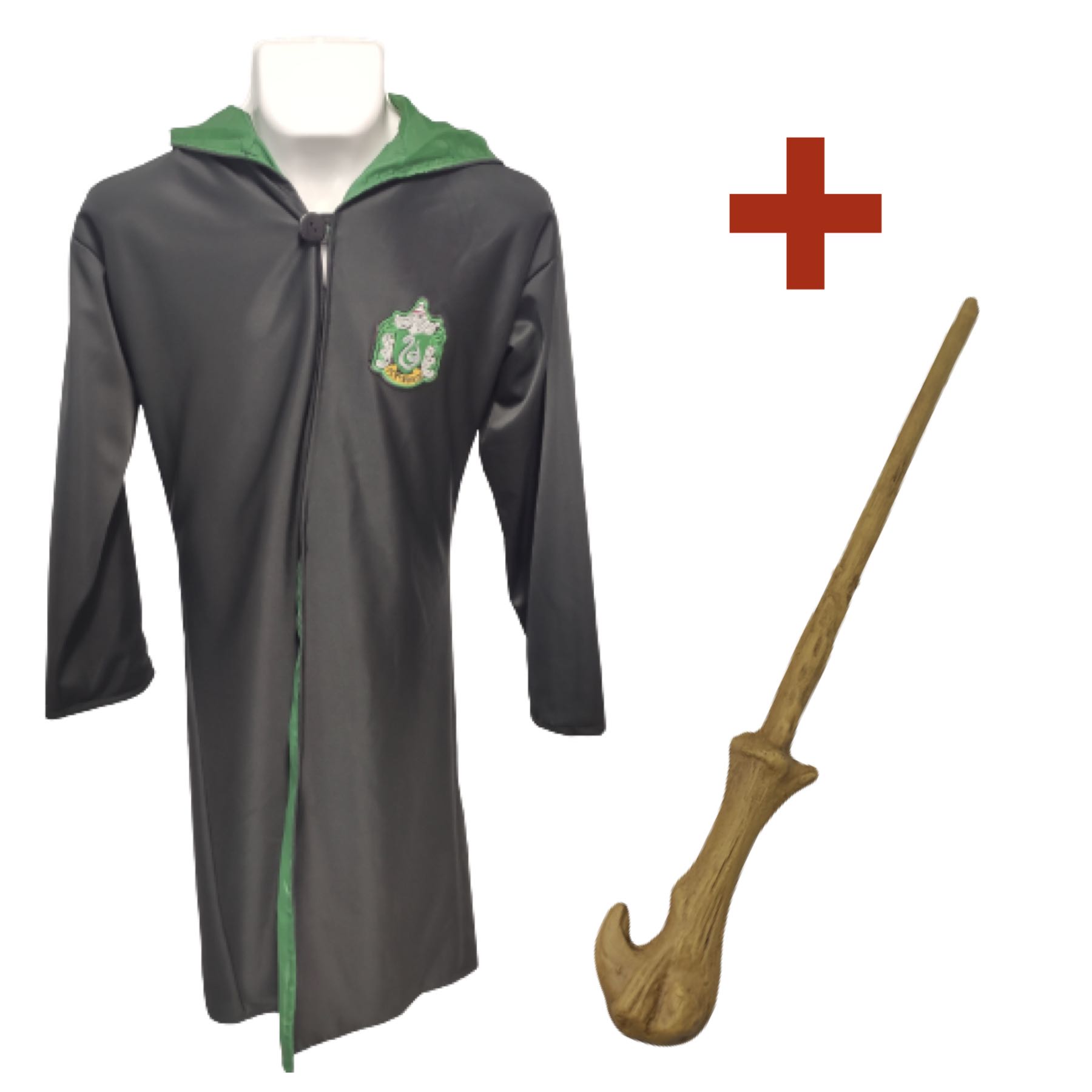 Cosplay Harry Potter Disfraz Combo Slytherin Adulto Capa Bata Abrigo Gabardina Unitalla y Varita Resina Tom Ryddle Lord Voldemort