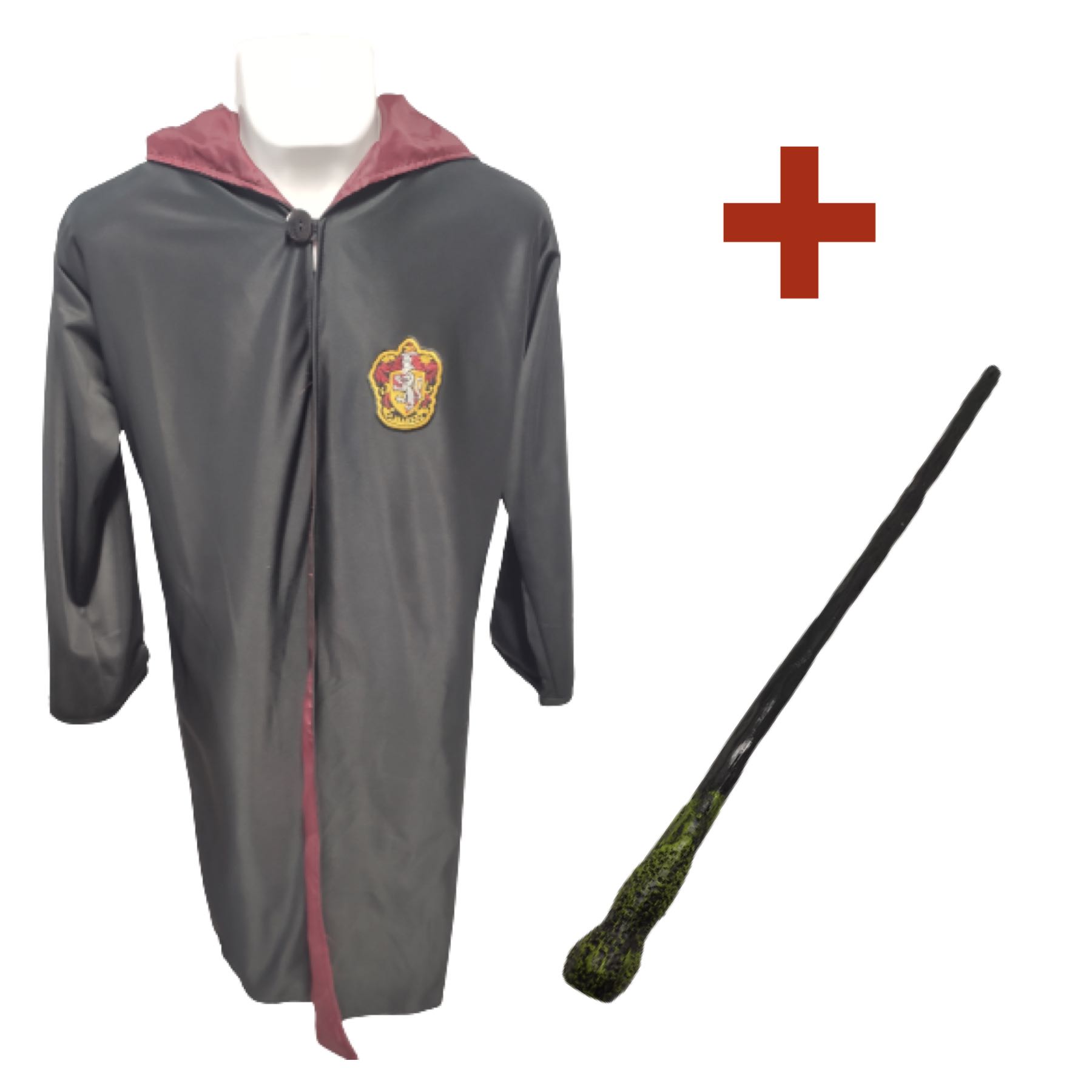 Cosplay Harry Potter Disfraz Combo Gryffindor Adultos Capa Bata Abrigo Gabardina Unitalla y Varita Resina Ron Weasley