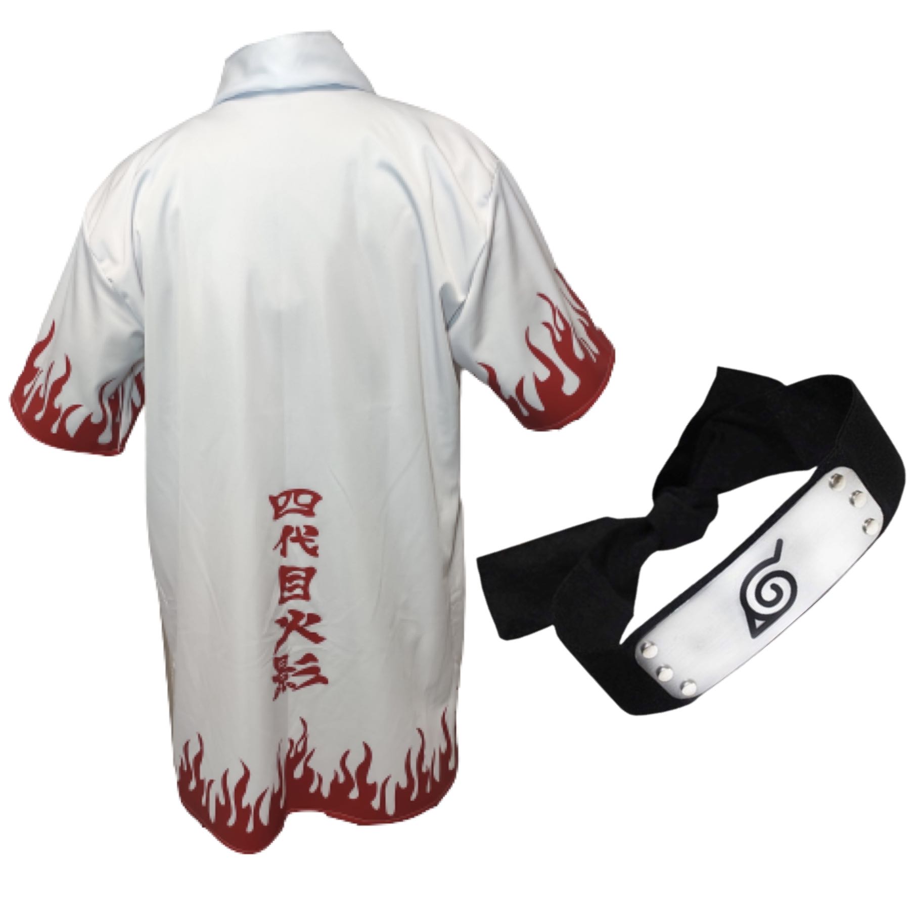 Cosplay Naruto Disfraz Adulto Combo Kit Set Cuarto Hokage Yondaime Minato Namikaze: 1 Banda Hoja Konoha, 1 Bata Ermitaño Unitalla