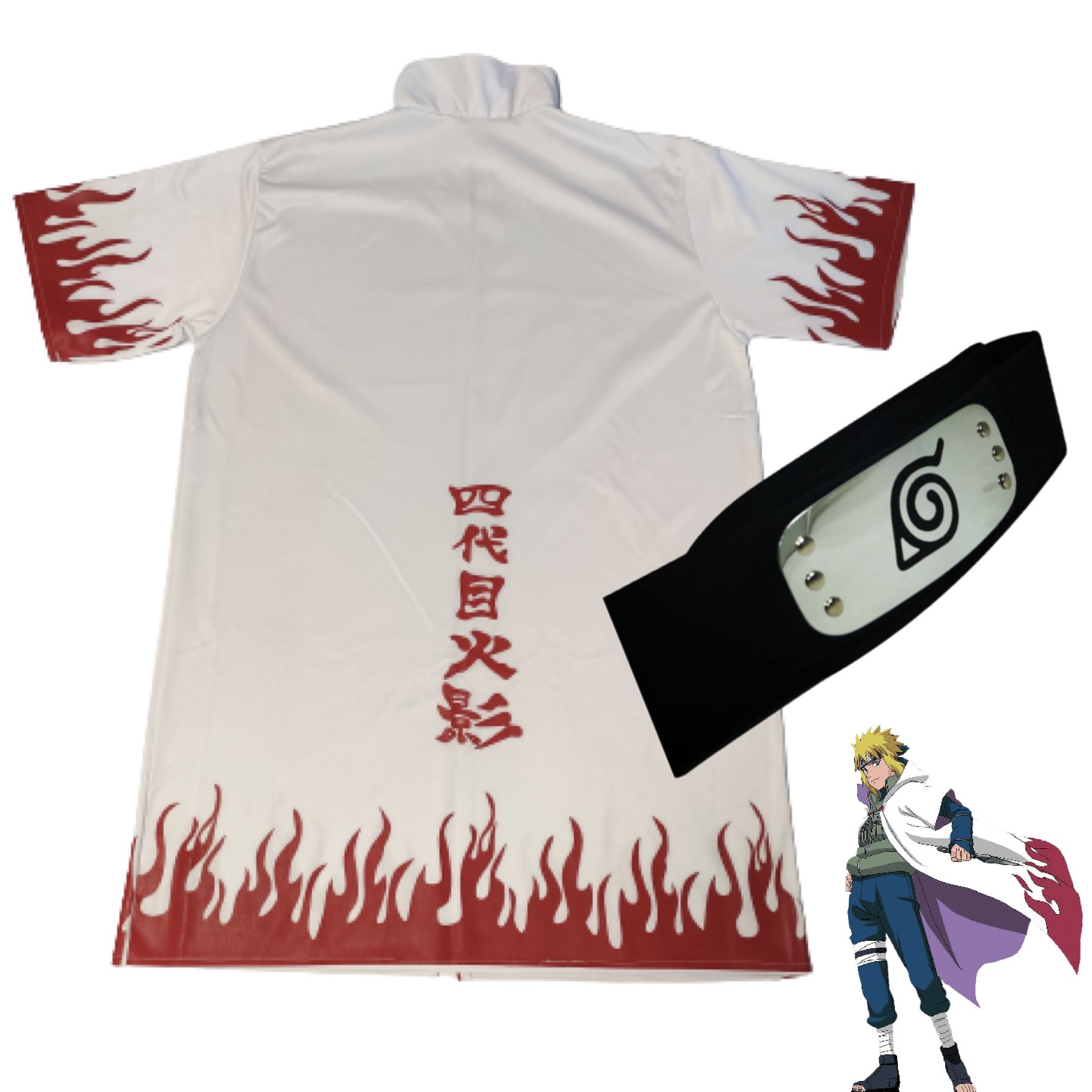 Cosplay Naruto Disfraz Adulto Combo Kit Set Cuarto Hokage Yondaime Minato Namikaze: 1 Banda Hoja Konoha, 1 Bata Ermitaño Unitalla