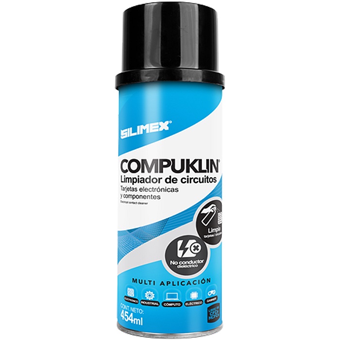 Limpiador Dielectrico De Circuitos Y Tarjetas Electronicas Silimex COMPUklin 454ml.