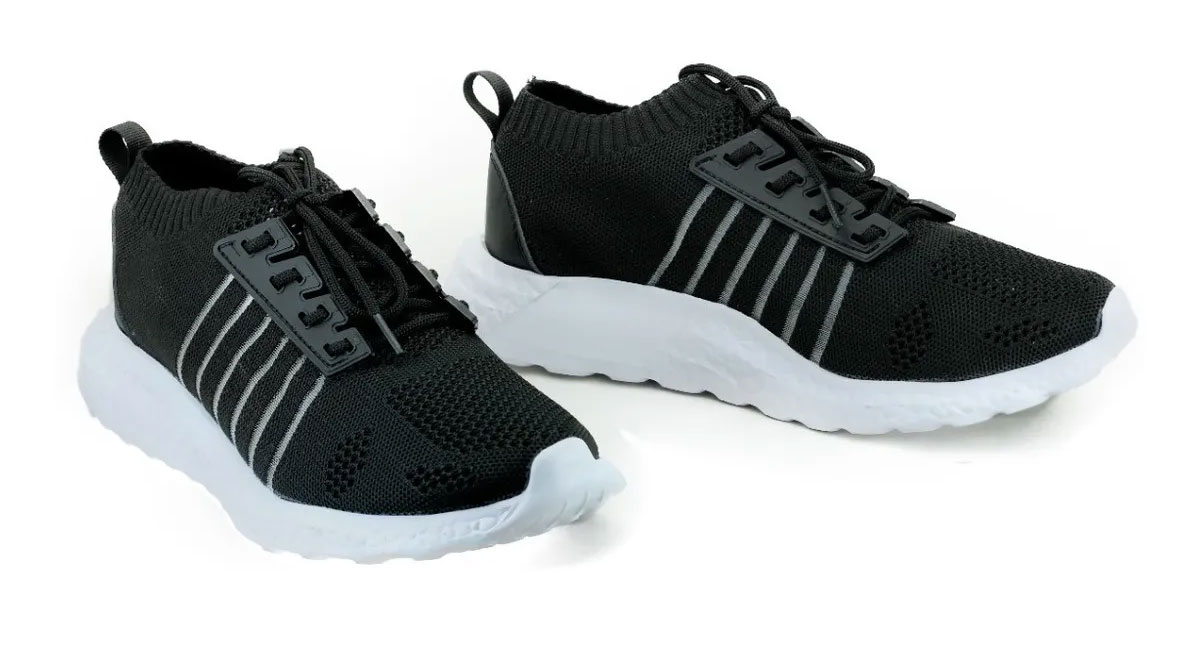 Tenis Ajustable Unisex Ultraligero Con Agujetas En Color Negro y Gris