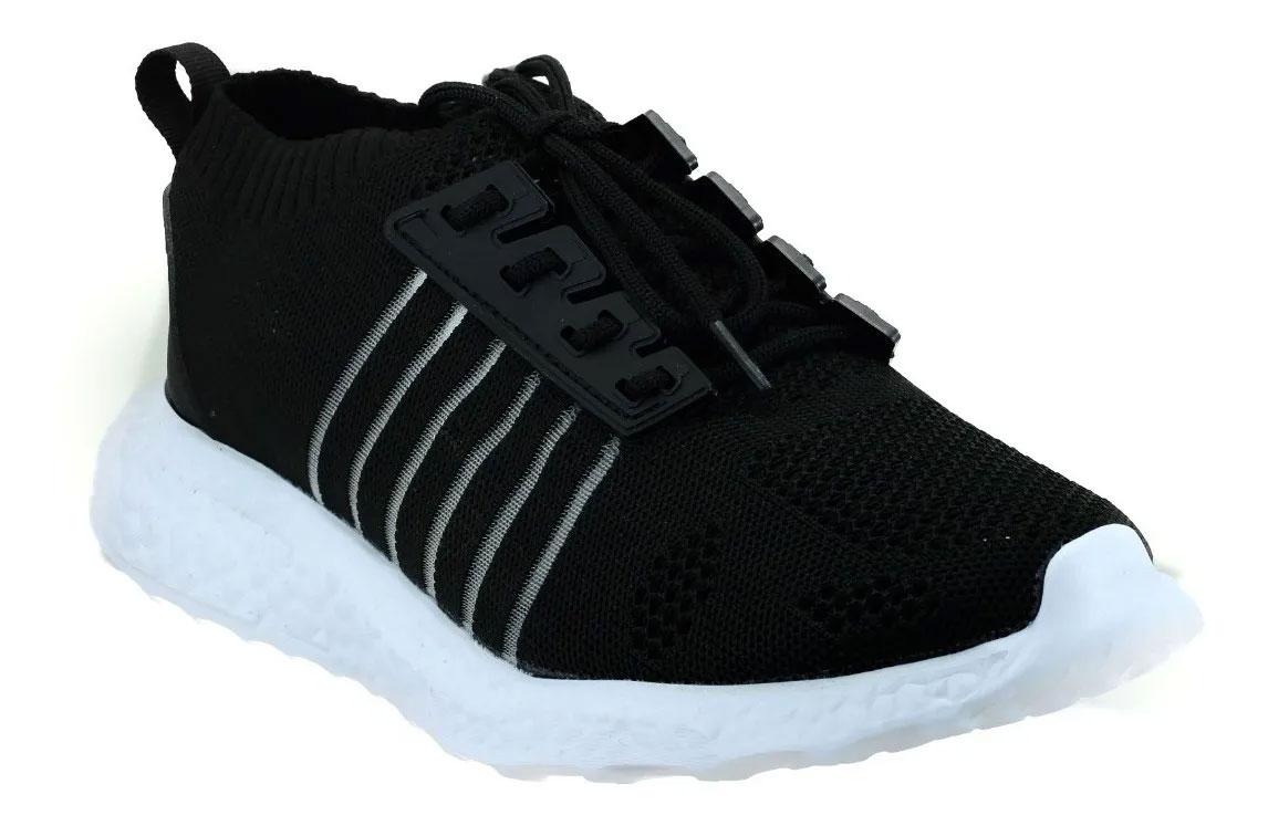 Tenis Ajustable Unisex Ultraligero Con Agujetas En Color Negro y Gris