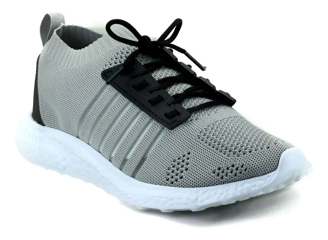 Tenis Ajustable Unisex Ultraligero Con Agujetas En Color Negro y Gris