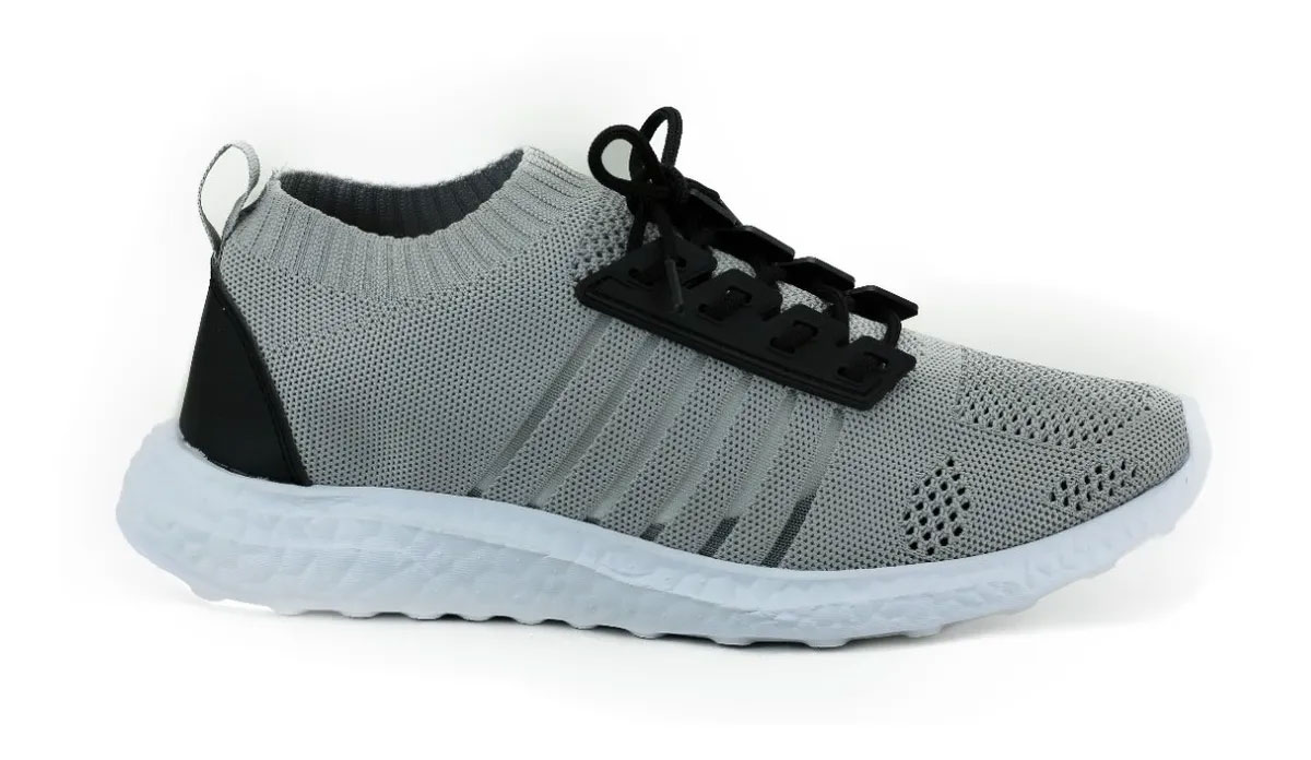 Tenis Ajustable Unisex Ultraligero Con Agujetas En Color Negro y Gris