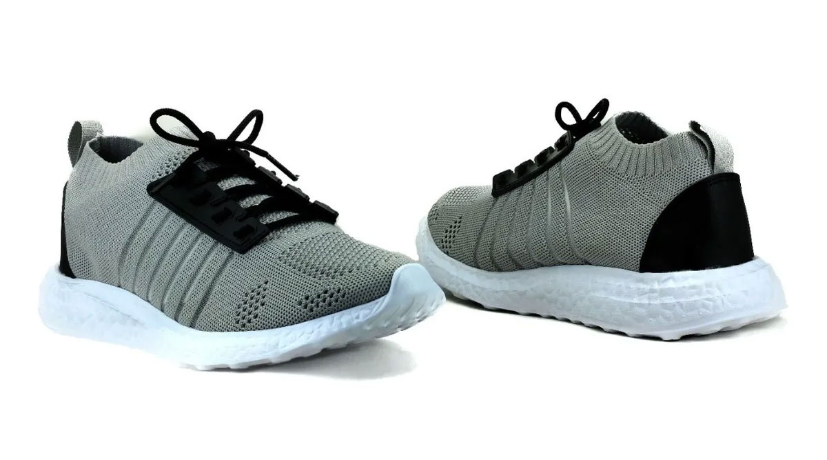 Tenis Ajustable Unisex Ultraligero Con Agujetas En Color Negro y Gris