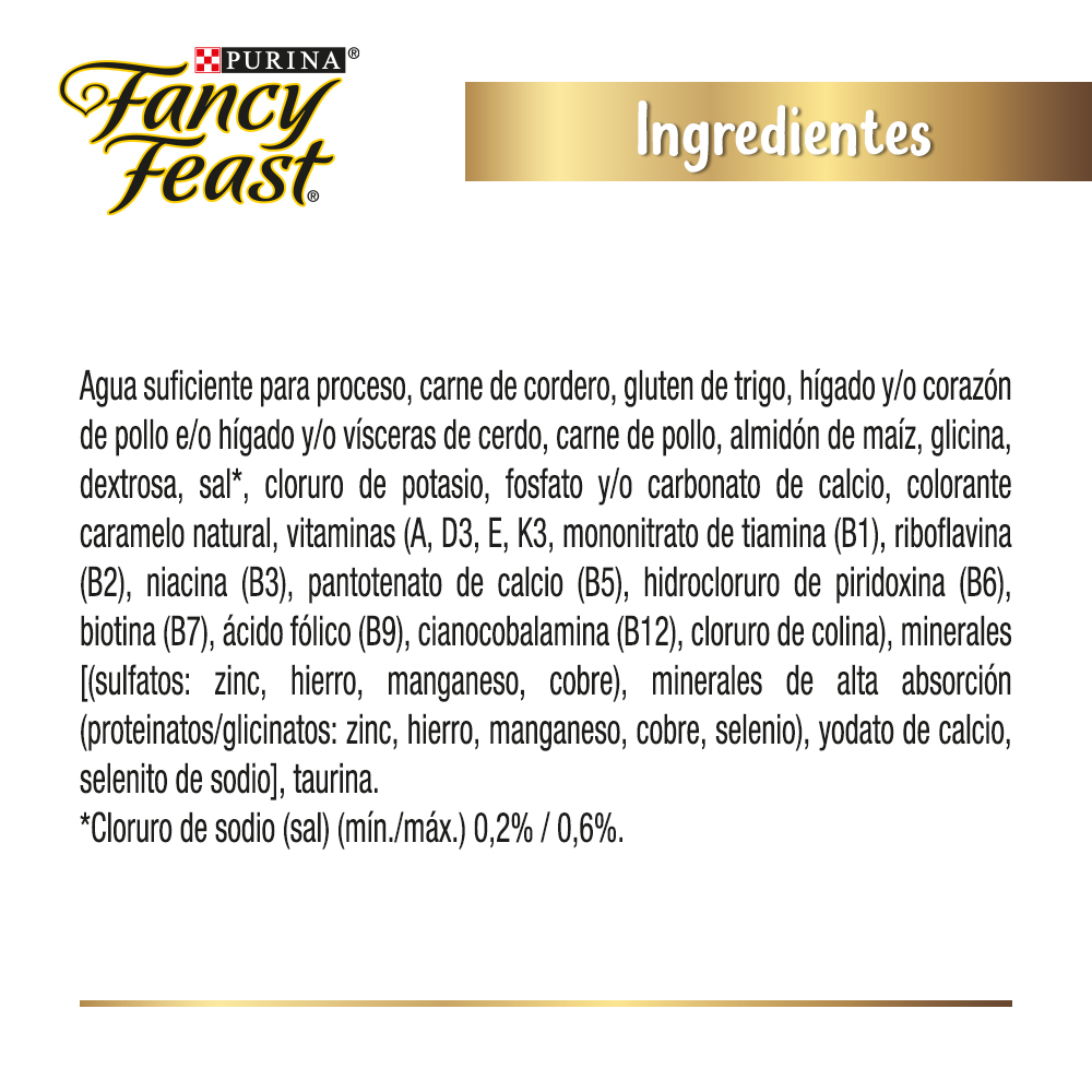 Caja de 12 sobres Fancy Feast Goulash Cordero Alimento Húmedo para gatos adultos, pouch de 85g c/u.