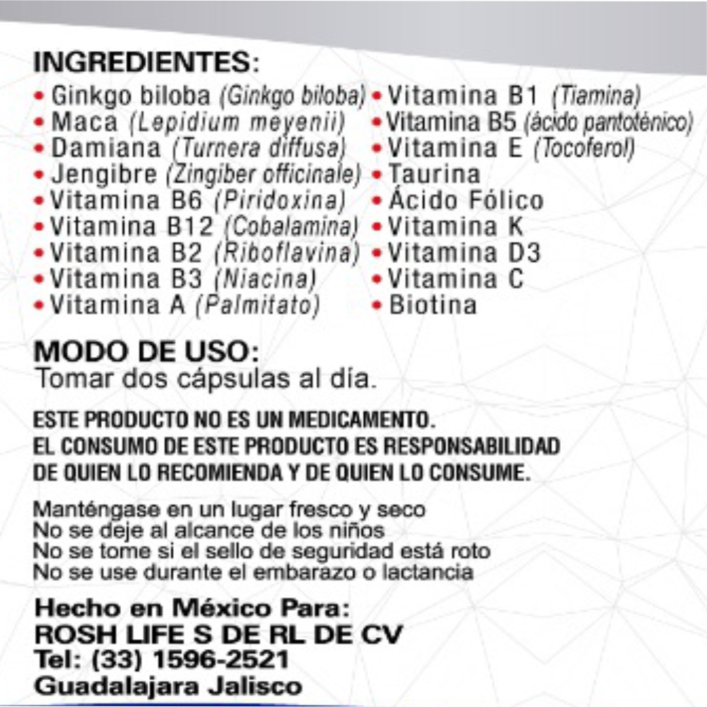  VTMK, Ginkgo biloba, maca, damiana, jengibre, vitamina B1,Multivitaminico para Hombre y mujer Vitaminas 60 caps