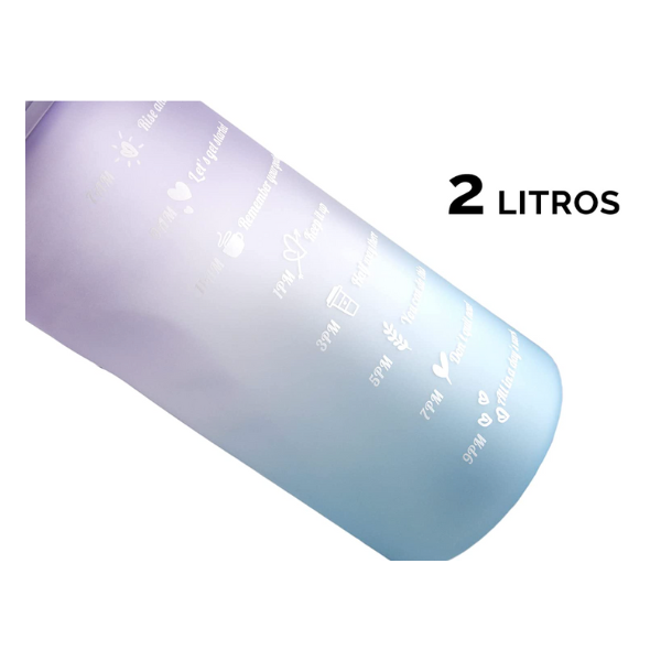 Botella de Agua de 2 Litros con Pajita en Color Degradado Lila-Azul