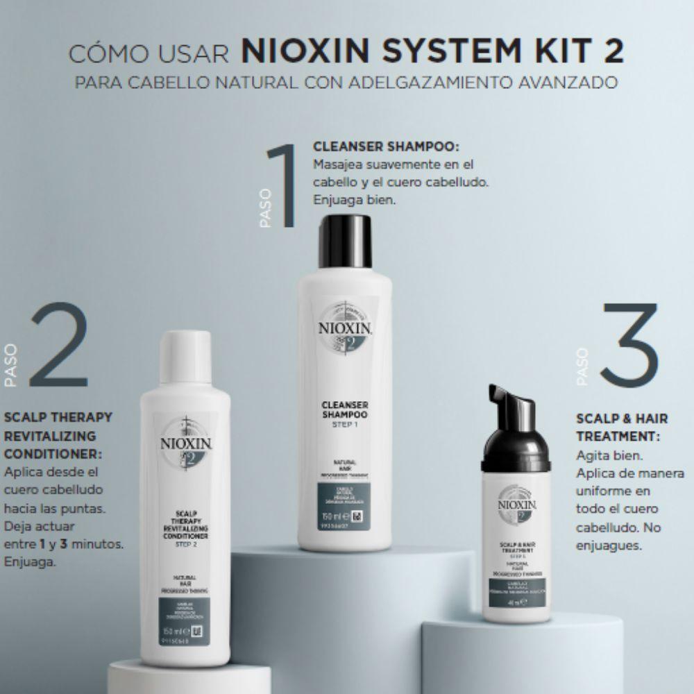 Nioxin Kit Anti caída Sistema #2 para cabello natural con caída excesiva 300ml (3 piezas).