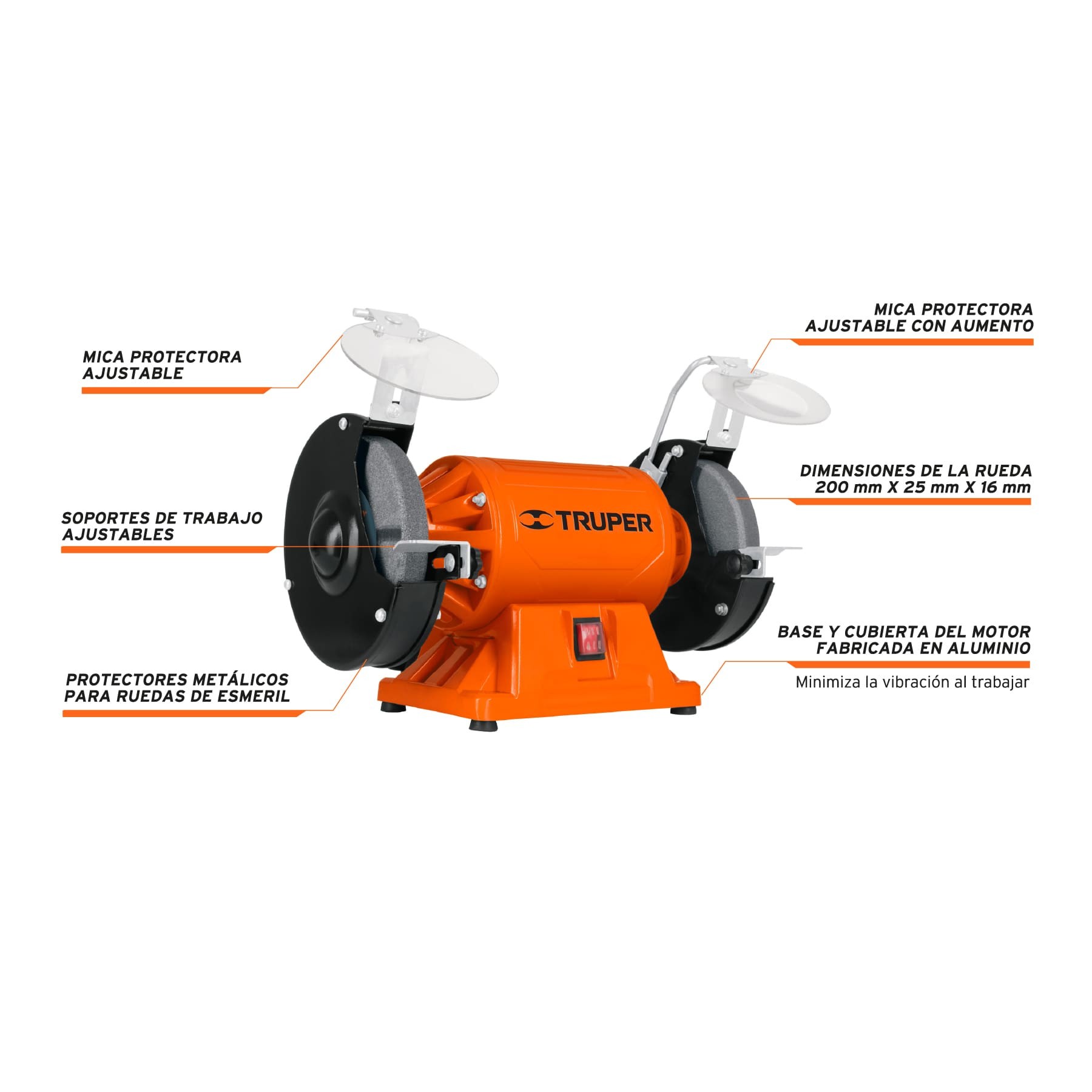 Esmeril De Banco De 8" De 3/4 Hp Truper Código: 12786 Clave: EBA-8