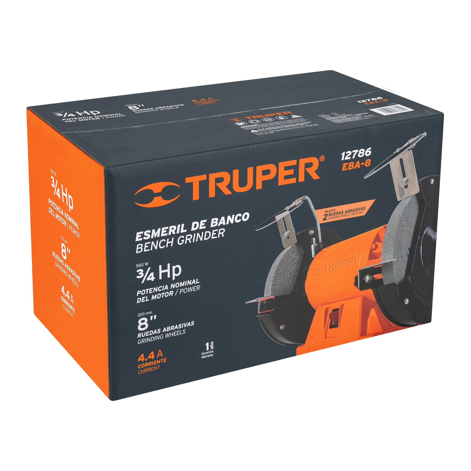 Esmeril De Banco De 8" De 3/4 Hp Truper Código: 12786 Clave: EBA-8