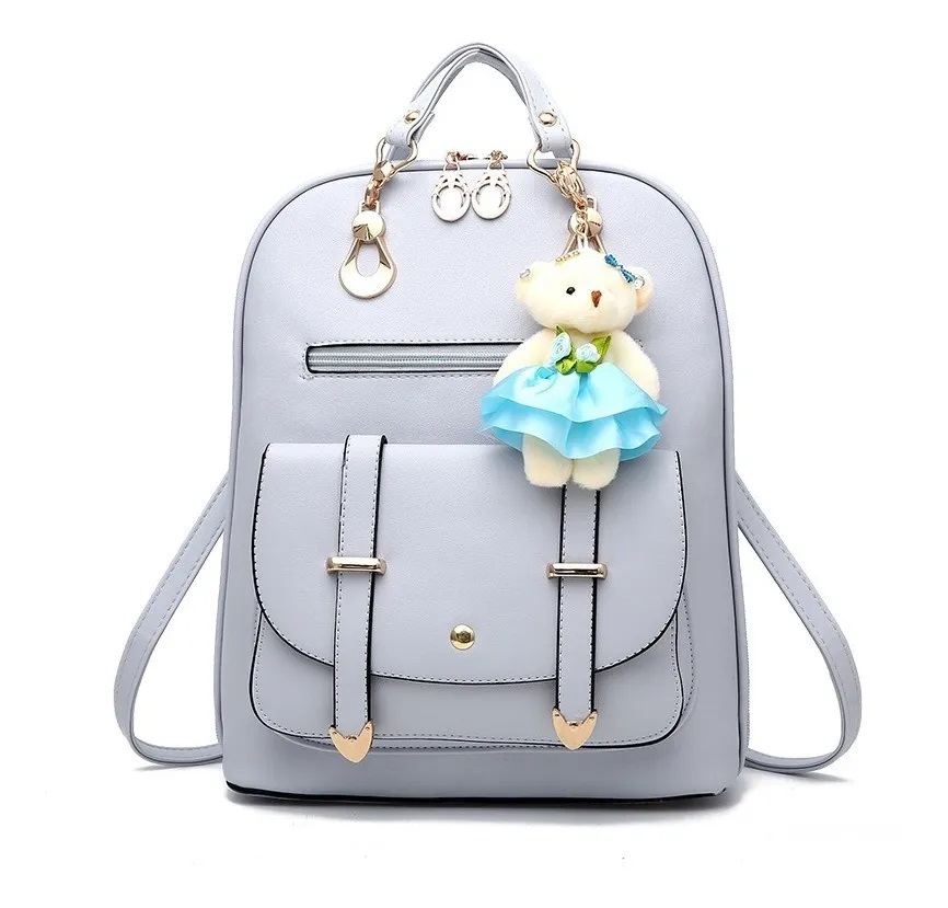 Mochila Para Mujer Antirrobo Impermeable Con Colgante Gris
