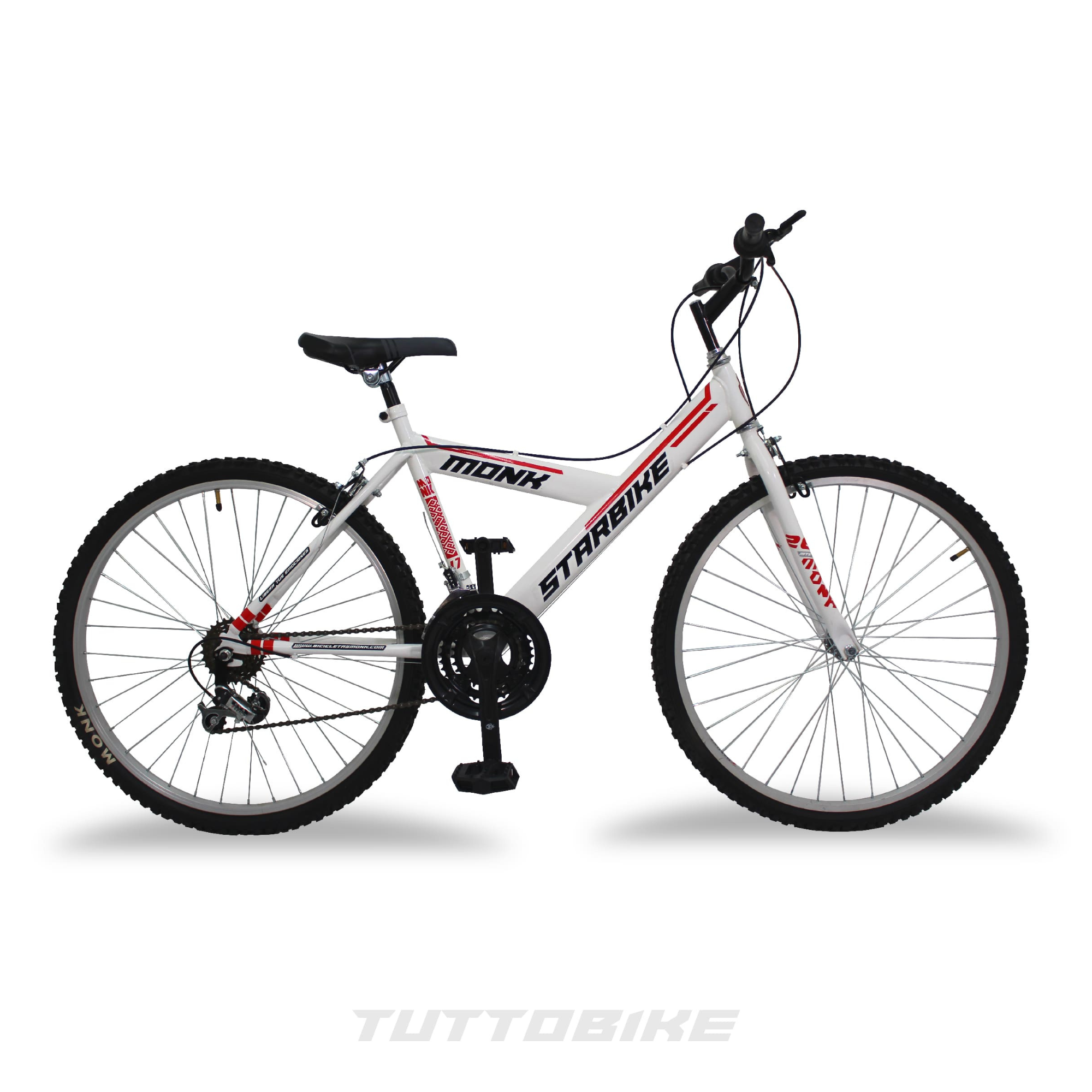 Bicicleta Montaña Rodada 26 18 Velocidades Monk StarBike 2.1 Blanco Rojo
