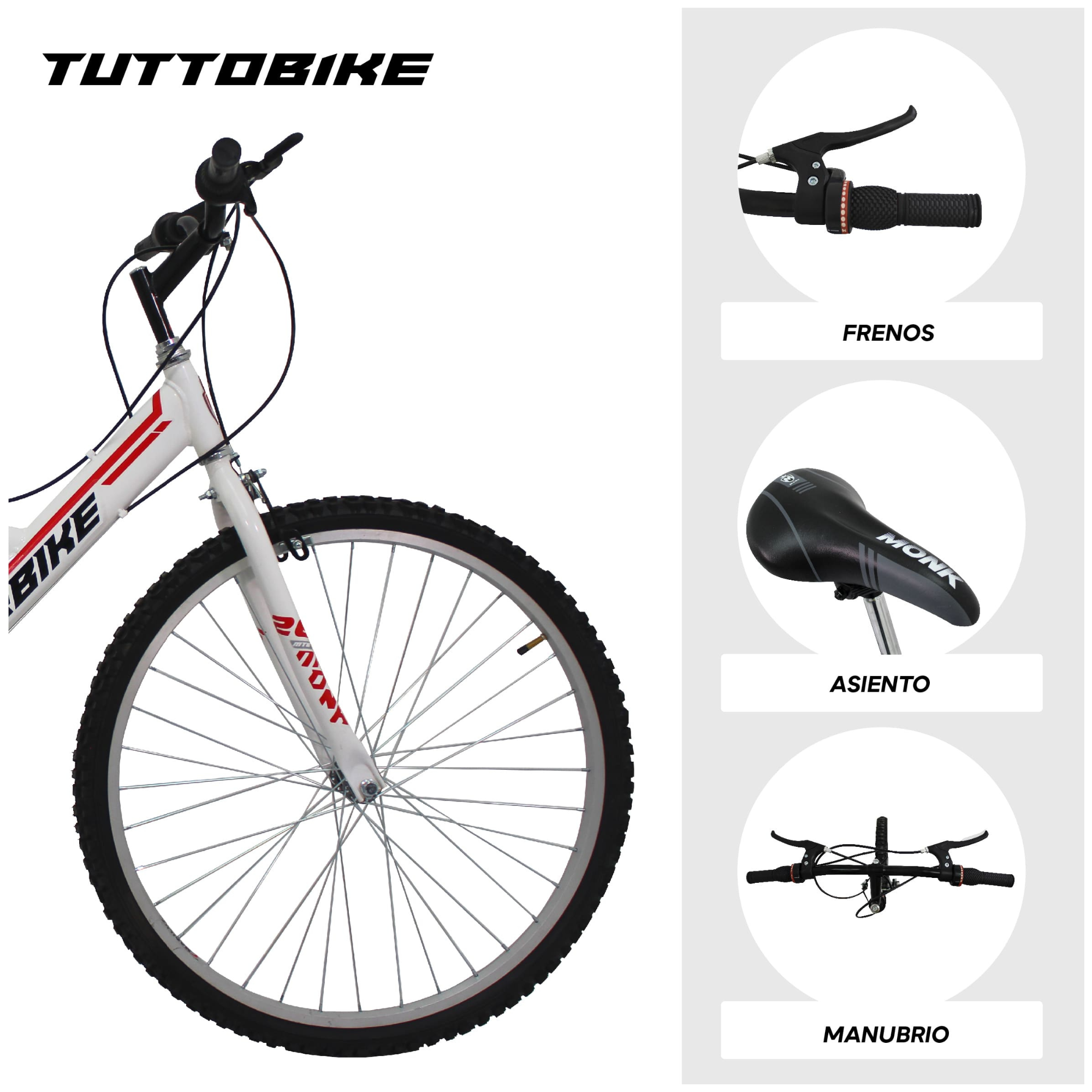 Bicicleta Montaña Rodada 26 18 Velocidades Monk StarBike 2.1 Blanco Rojo