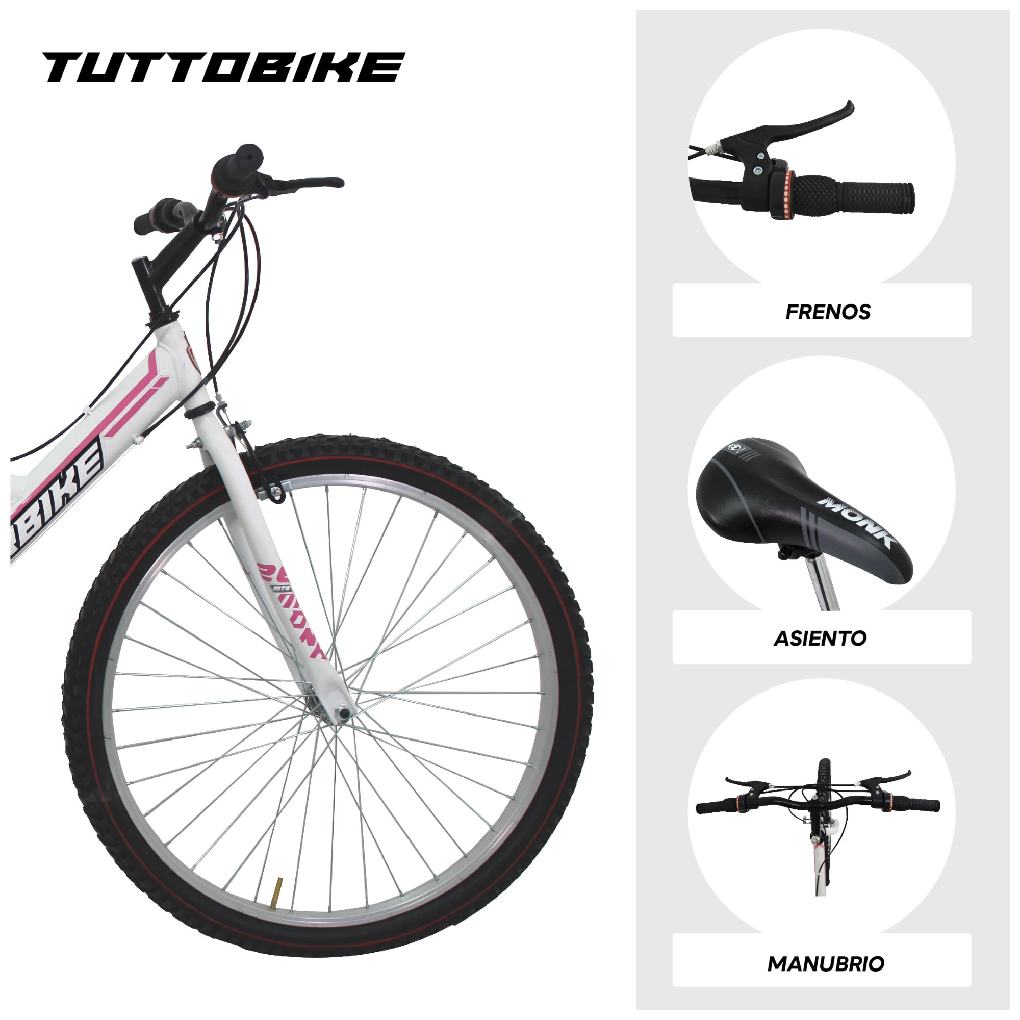 Bicicleta Montaña Rodada 26 18 Velocidades Monk StarBike 2.1 Blanco Rosa