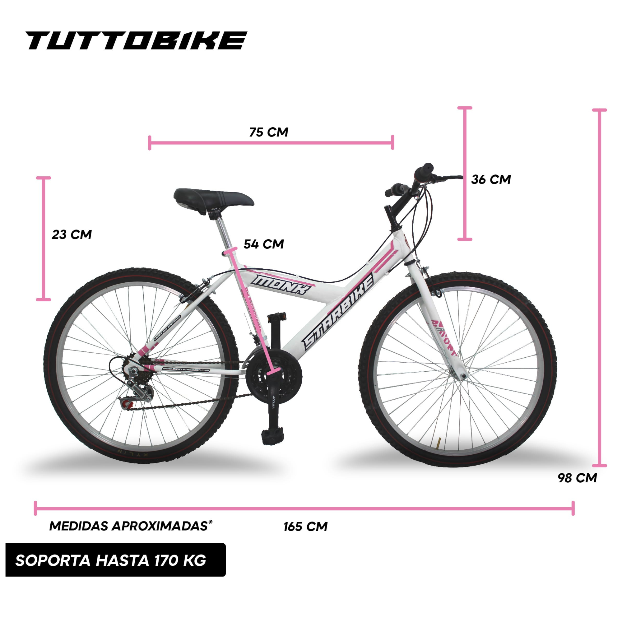 Bicicleta Montaña Rodada 26 18 Velocidades Monk StarBike 2.1 Blanco Rosa
