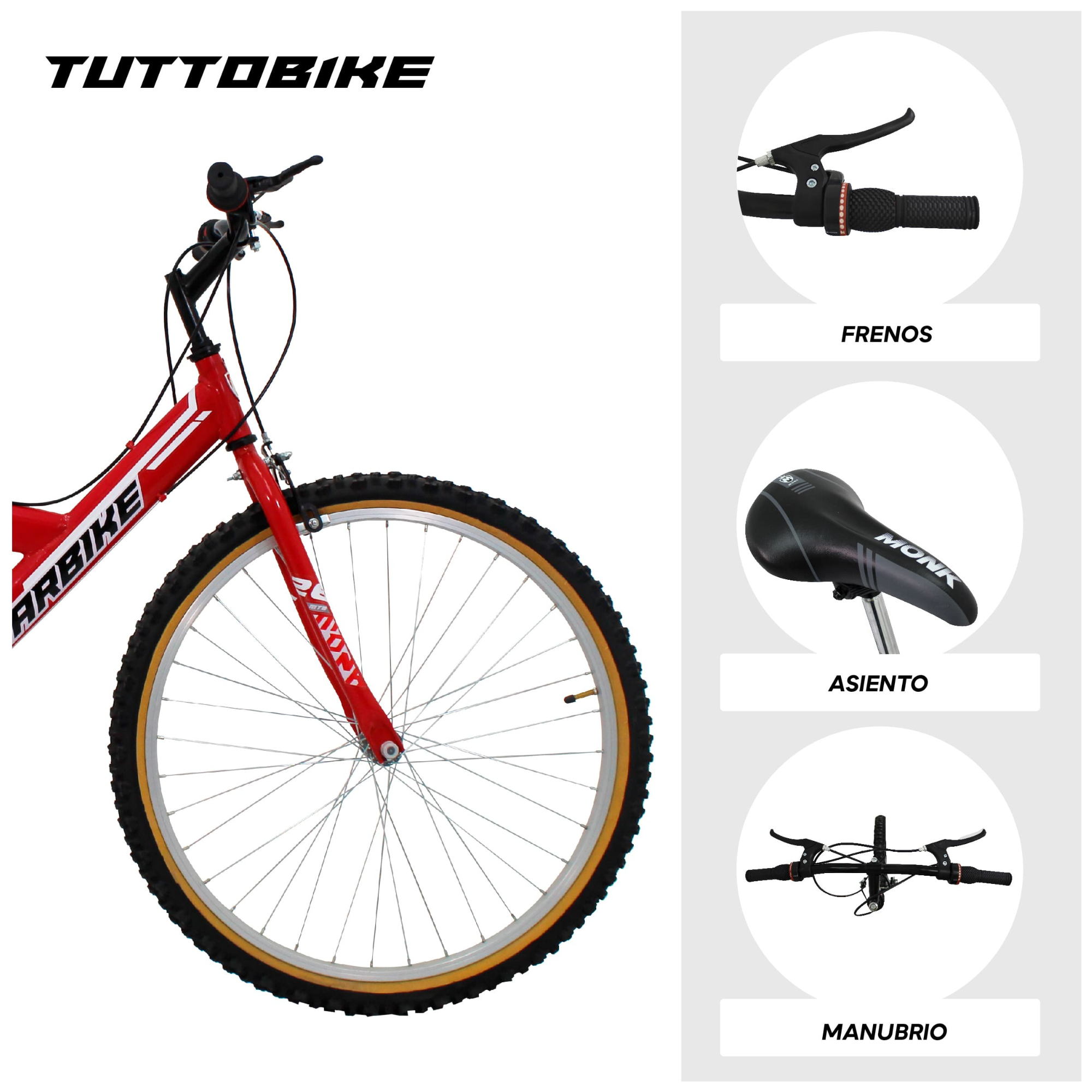 Bicicleta Montaña Rodada 26 18 Velocidades Monk StarBike 2.1 Rojo Blanco