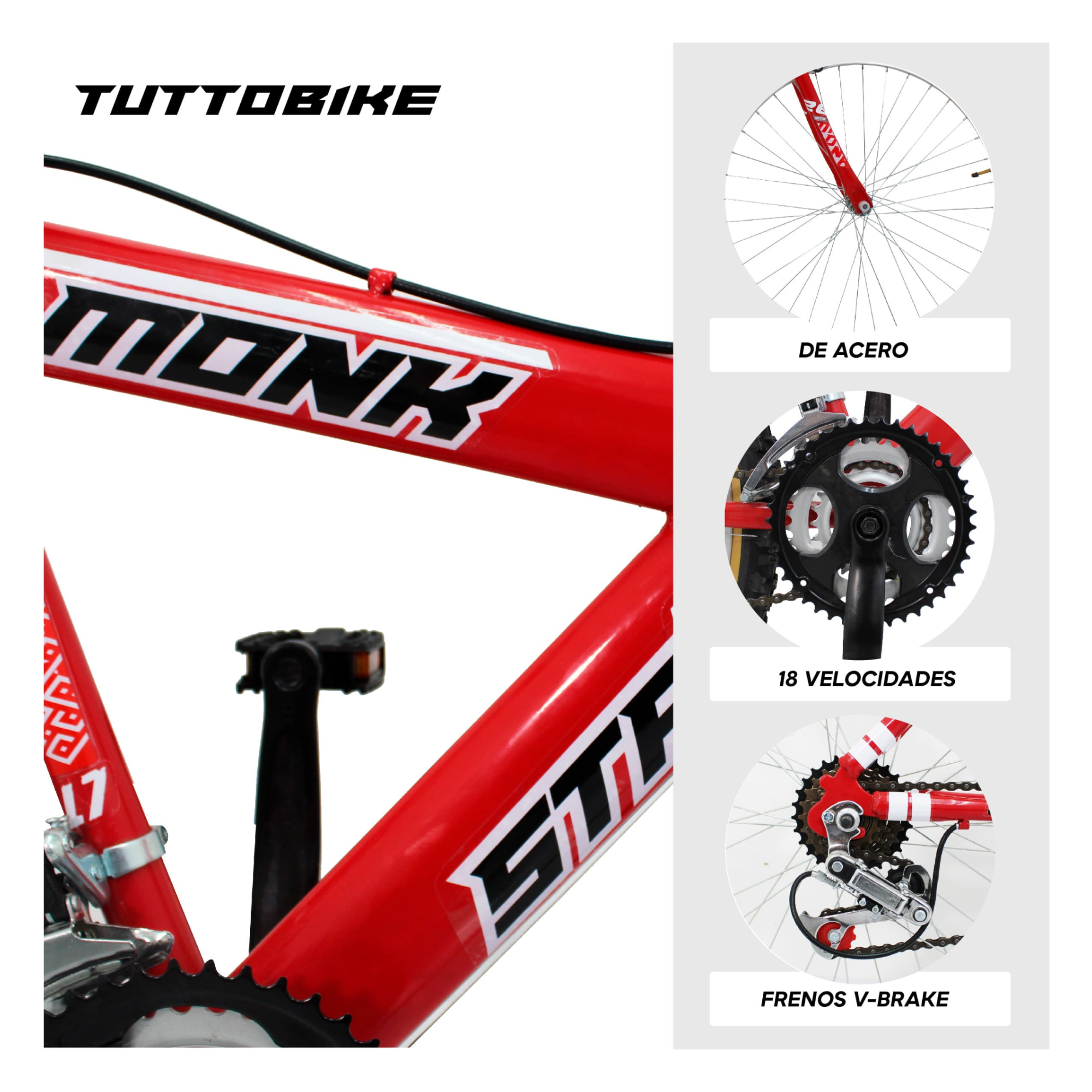 Bicicleta Montaña Rodada 26 18 Velocidades Monk StarBike 2.1 Rojo Blanco