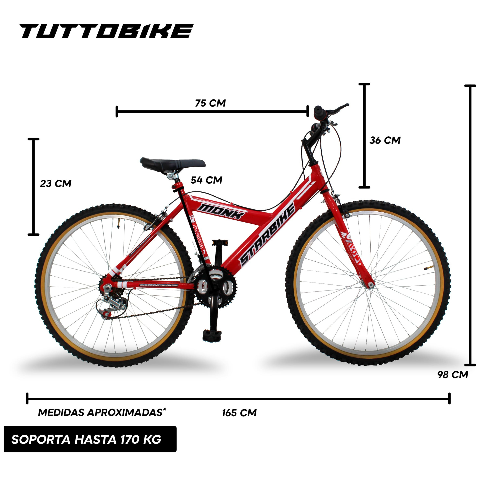 Bicicleta Montaña Rodada 26 18 Velocidades Monk StarBike 2.1 Rojo Blanco