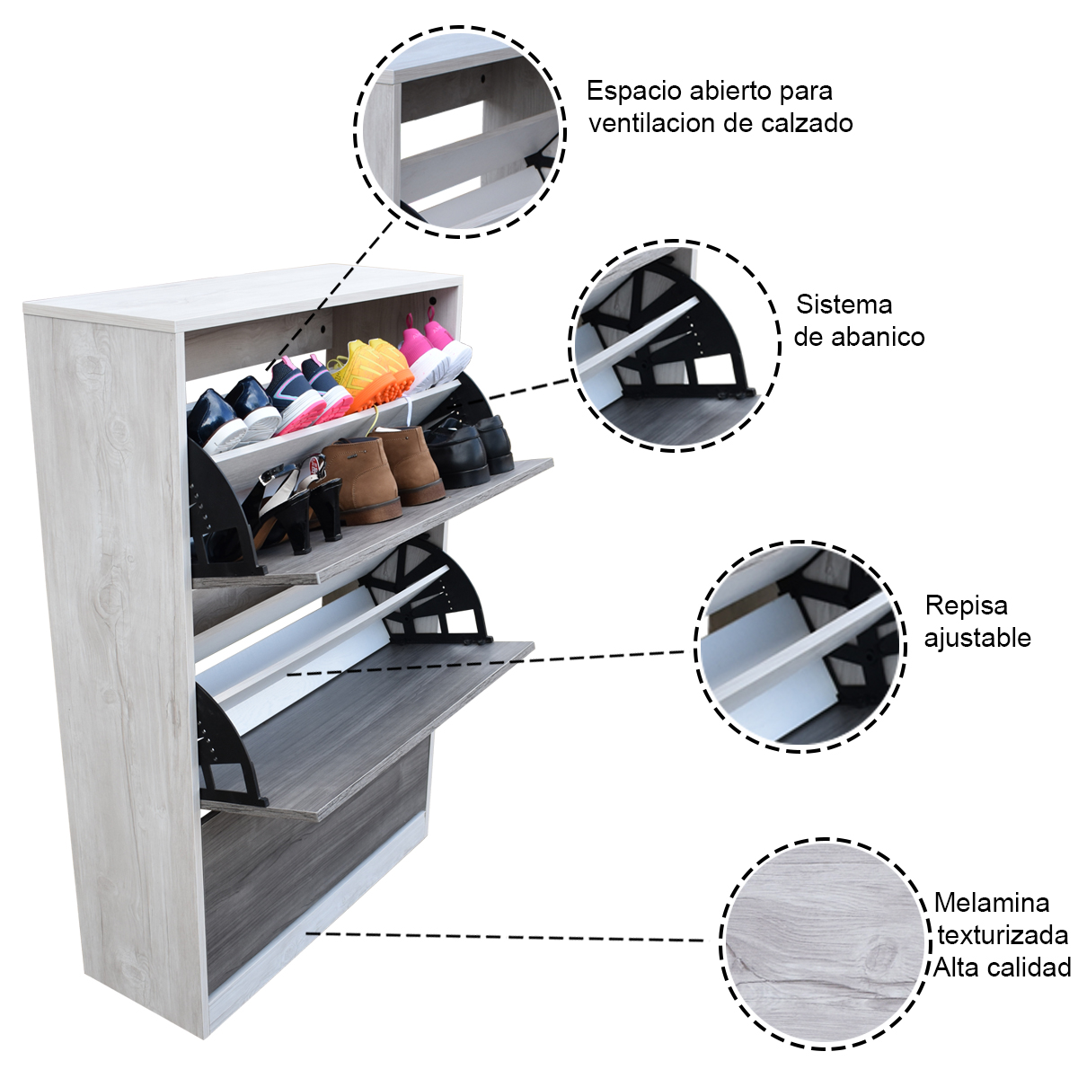 Mueble Organizador De Zapatos De 3 Niveles En Madera Calzado